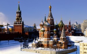 Russia, Rossiya , Moskovskaya Oblast', Moscow, Moskva, St Basil's Cathedral and Spassky Tower, Red Square