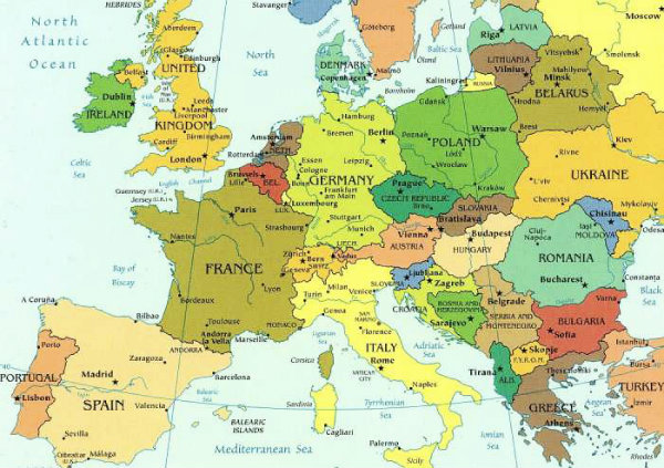 Os países da Europa que poderá visitar em uma viagem.